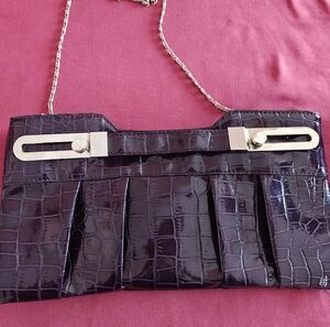 Elegant Purple Crocodile-Embossed Clutch